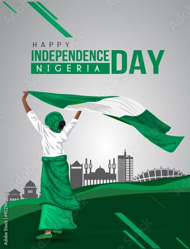 Canvas-taulu Nigerian Girl waving flag her hands