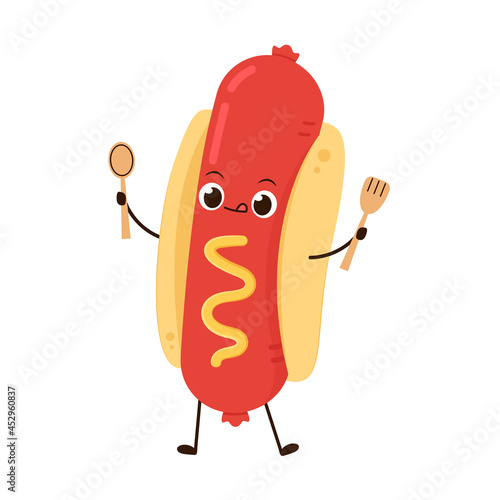 Hot Dog character character design. Mustard bottle vector.