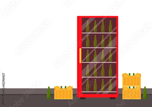 Vending machine and Crate vector. free space for text. Crate stack. Beer vending machine.