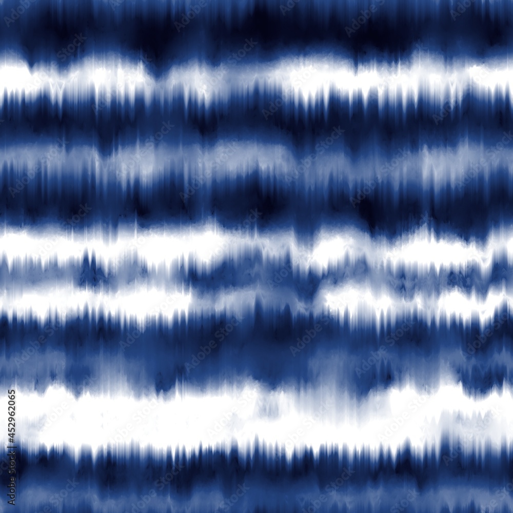 Naklejka premium Seamless indigo shibori ombre tie dye pattern for surface print. High quality illustration. Realistic digitally rendered tie dye in perfect repeat for apparel, textile or interior design.