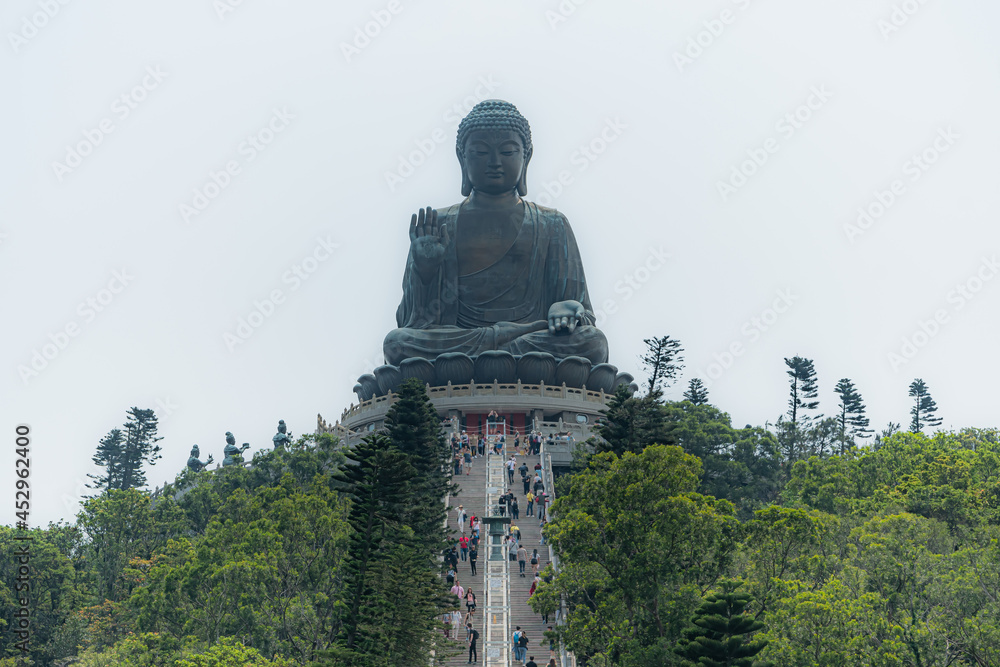 Fototapeta premium Tian Tan Buddha statue (Big Buddha) at Ngong Ping in Lantau Island. landmark and popular in Hong Kong 