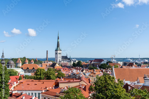 cityscape and skyline of the historic old city center of Tallinn in Estonia