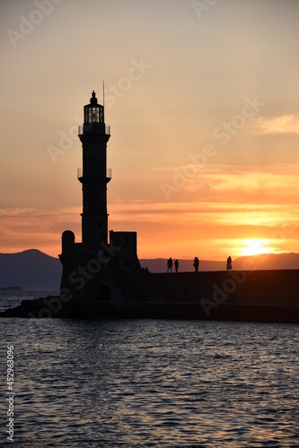 Golden Sunset Lighthouse in Crete Greece