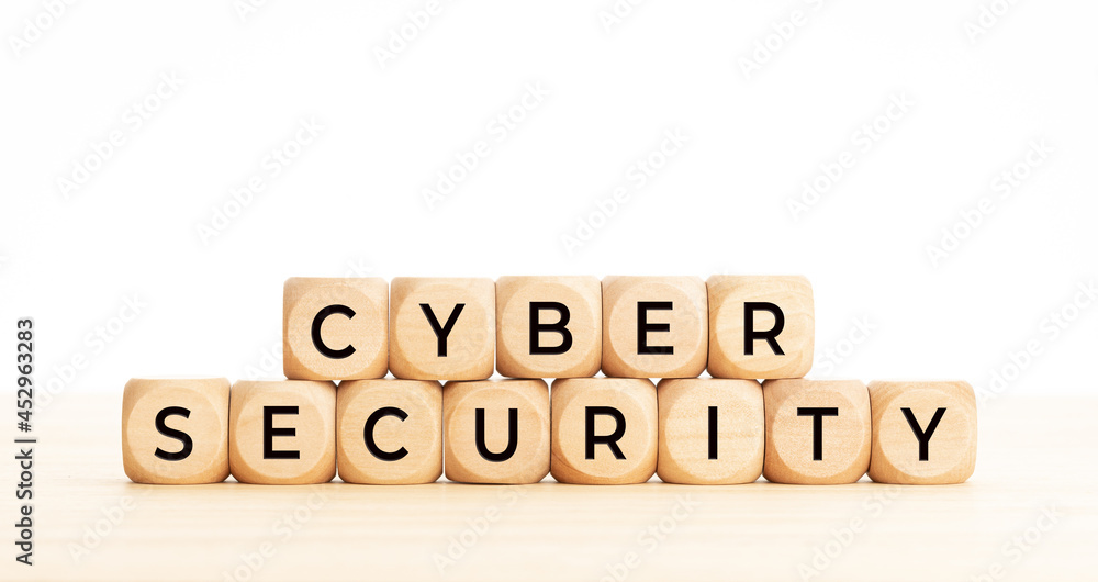 Cyber Security words on wooden block. Copy space. White background Cyber Security words on wooden block. Copy space. White background