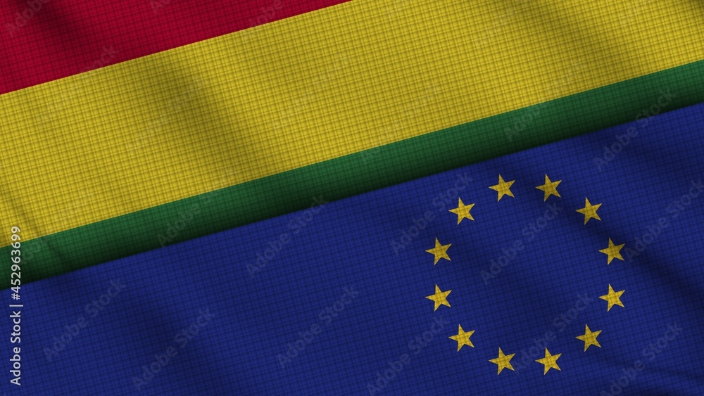 Bolivia and European Union Flags Together, Wavy Fabric, Breaking News, Political Diplomacy Crisis Concept, 3D Illustration Bolivia and European Union Flags Together, Wavy Fabric, Breaking News, Political Diplomacy Crisis Concept, 3D Illustration