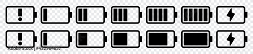 Battery capacity charge icon symbols on transparent background, Vector illustration	