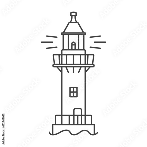 Lighthouse icon. A simple line drawing of a coastal structure that serves as a reference point for ships. Vector.