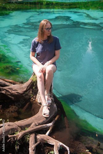 Woman at Beautiful Geyser l...