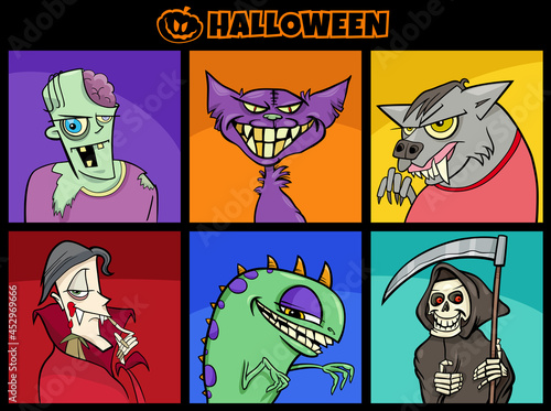 Halloween holiday cartoon spooky characters set