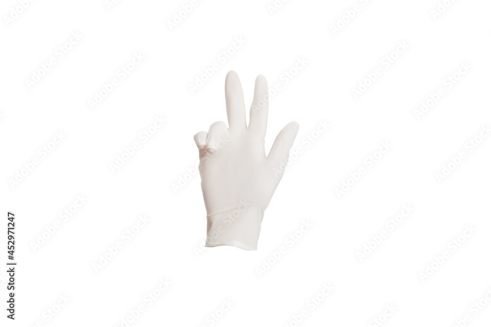 Obraz premium white medical gloves isolated on white background. Gestures.