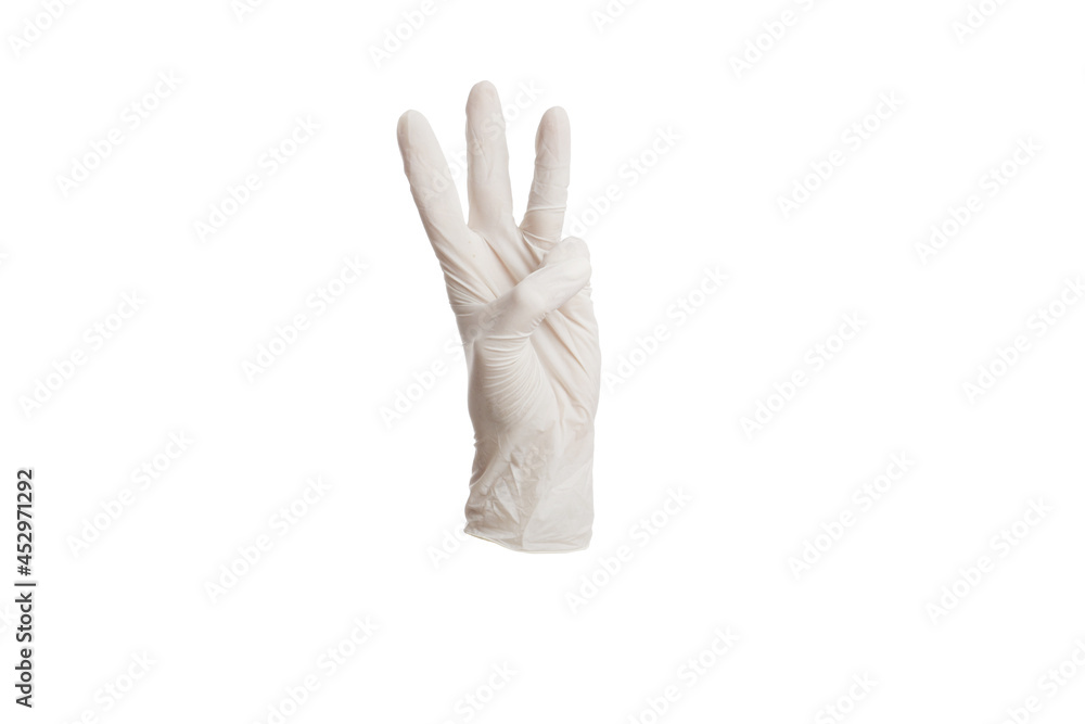 Obraz premium white medical gloves isolated on white background. Gestures.