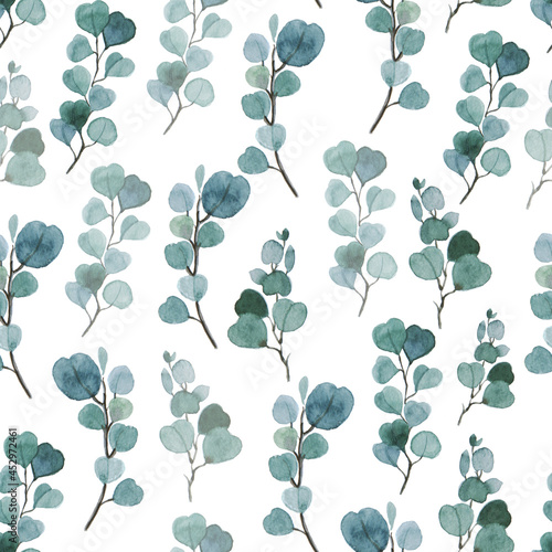 Eucalyptus clipart on a white background Watercolor eucalyptus Seamless pattern from green eucalyptus on a white background