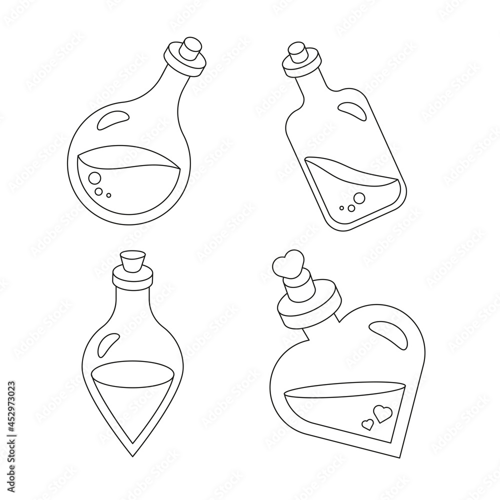 Mini bottles, magical bottles, linear potion bottles set Mini bottles, magical bottles, linear potion bottles set