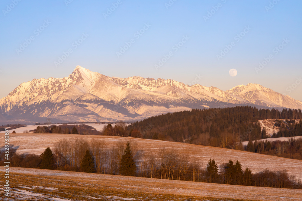 Fototapeta premium Krivan mountain during sunset in High Tatras, Slovakia
