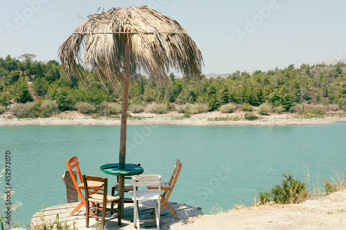 a terrace on the water at t...
