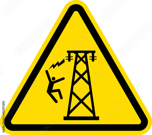 Hazardous voltage warning sign. Black on yellow background. Electrical signs and symbols.