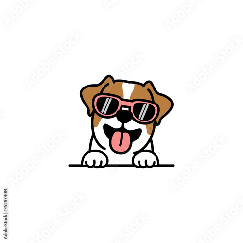 Cute jack russell terrier dog with sunglasses cartoon, vector illustration