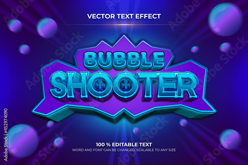 Bubble Shooter editable 3d text effect with blue and purple backround style
