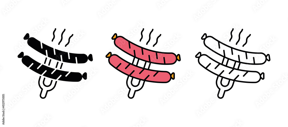 Naklejka premium Tongs Sausage icon set. Barbecue grill. To collect. These icons contain hot food icons. It is a set of colours, silhouettes and fine drawings.