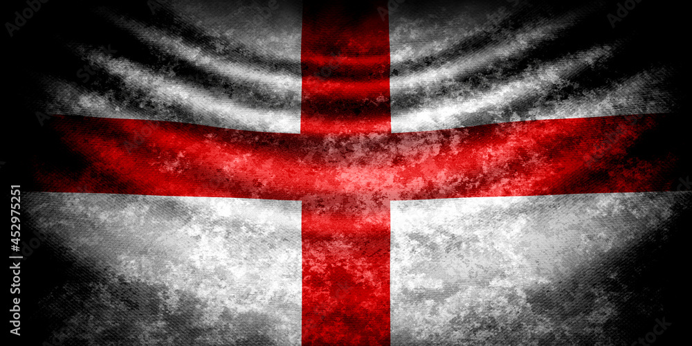 Fototapeta premium England dark wavy flag in grunge style with darkened edges. Aged texture