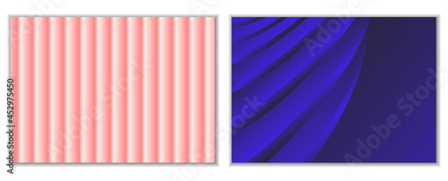 Abstract gradient waves background and folds. A set of 2 templates. 3D illustration in gentle pastel colors. Vector
