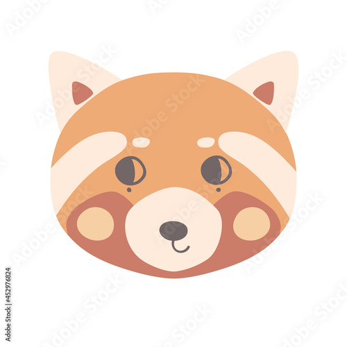 The face of a cute red panda with open eyes. The head of a funny animal. Hand-drawn vector illustration for the design of baby clothes and posters