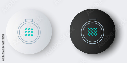 Line Round adjustable embroidery hoop icon isolated on grey background. Thread and needle for embroidery. Colorful outline concept. Vector