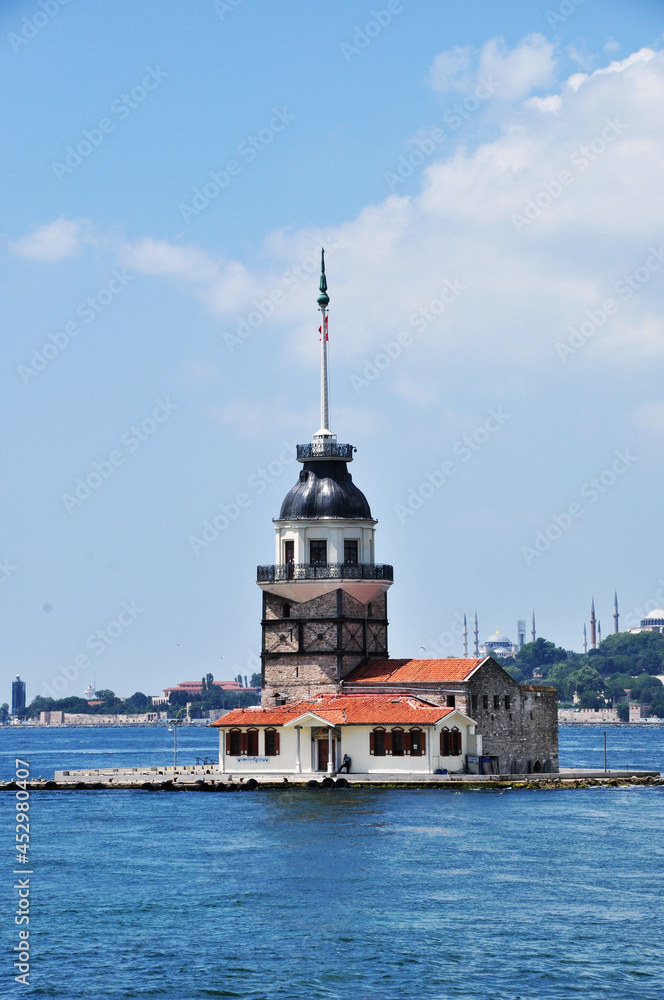 Maiden Island in the Bosphorus. View of the island and the strait. July 11, 2021, Istanbul, Turkey.