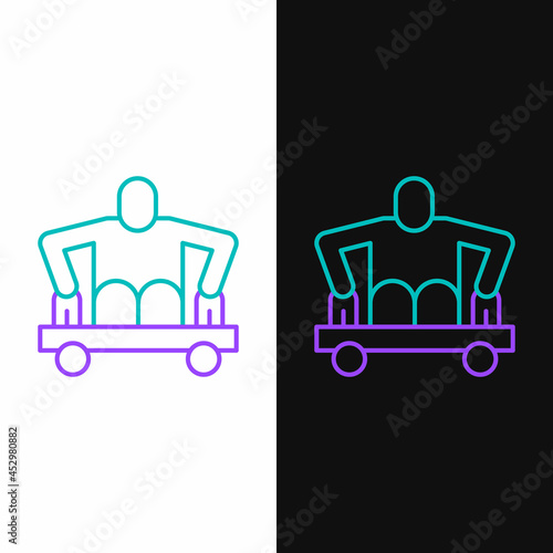 Line Man without legs sitting wheelchair icon isolated on white and black background. Disability concept. Guy with physical disabilities. Colorful outline concept. Vector