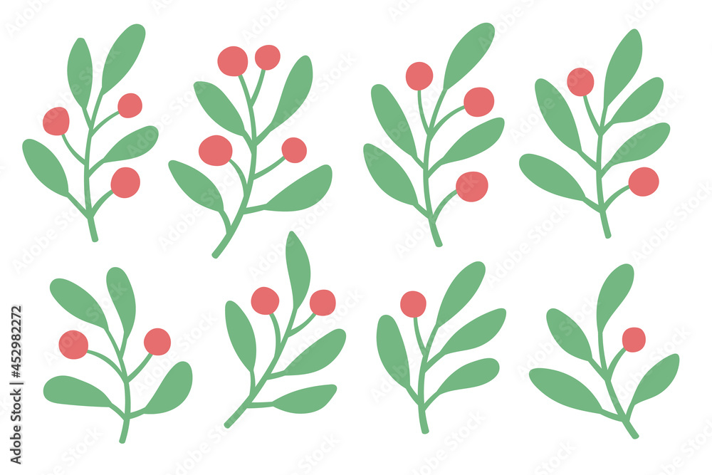 Vector set of branches with berries. Hand drawn botanical elements isolated on white background. Vector set of branches with berries. Hand drawn botanical elements isolated on white background.