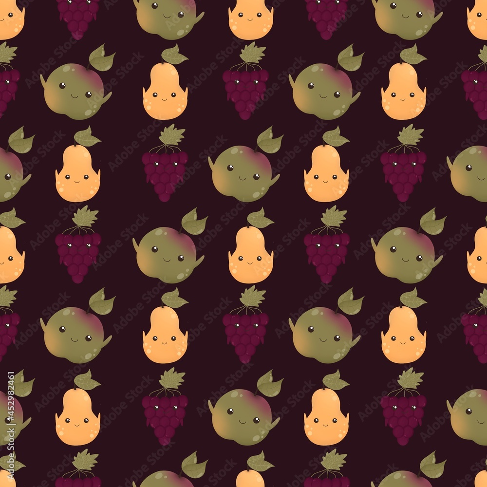 Obraz premium pattern with apple, pear and grapes
