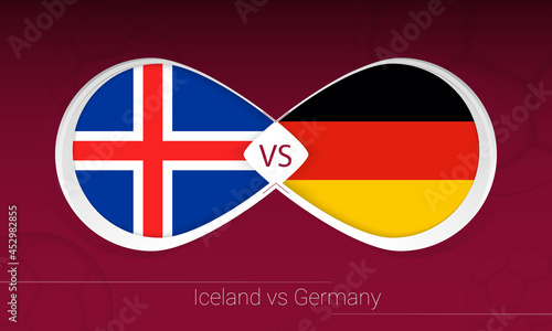 Iceland vs Germany in Football Competition, Group J. Versus icon on Football background. photo