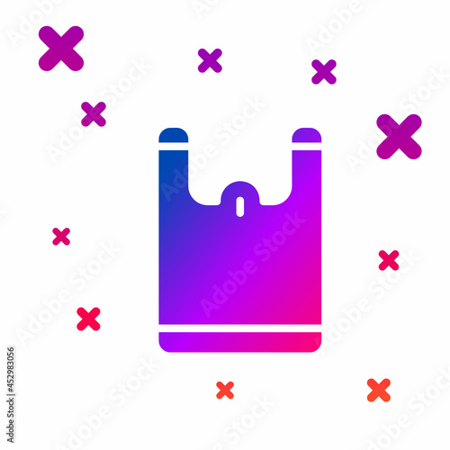 Color Plastic bag icon isolated on white background. Disposable cellophane and polythene package prohibition sign. Gradient random dynamic shapes. Vector
