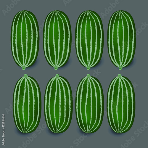 pointed gourd potol green vegetable on grey background,Heap of green vegetable in vector design. photo
