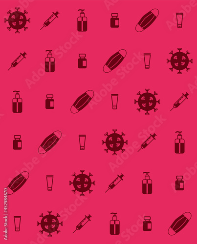 Corona virus vaccine alcohol rub syringe and face mask pattern