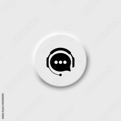 Call center black icon in flat design. Neomorphism button. Contact or help logo. Support and consulting concept. Online support, call operator sign. Headphone. Vector EPS 10