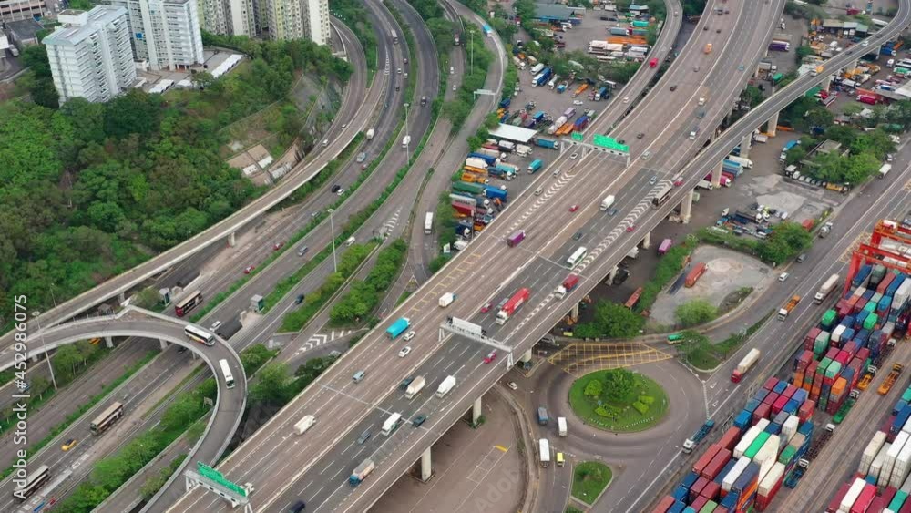 Drone fly over Hong Kong container port Drone fly over Hong Kong container port