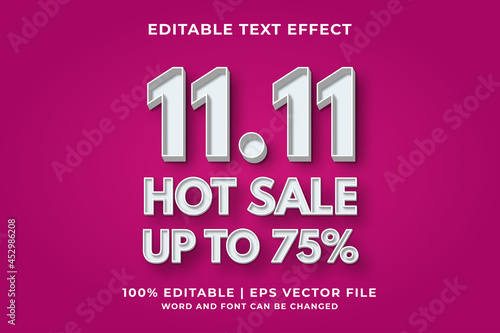 Editable text effect - 11.11 hot sale 3d template premium vector