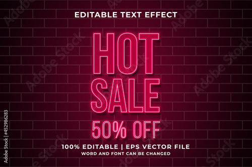 Editable text effect - Hot Sale neon style template premium vector