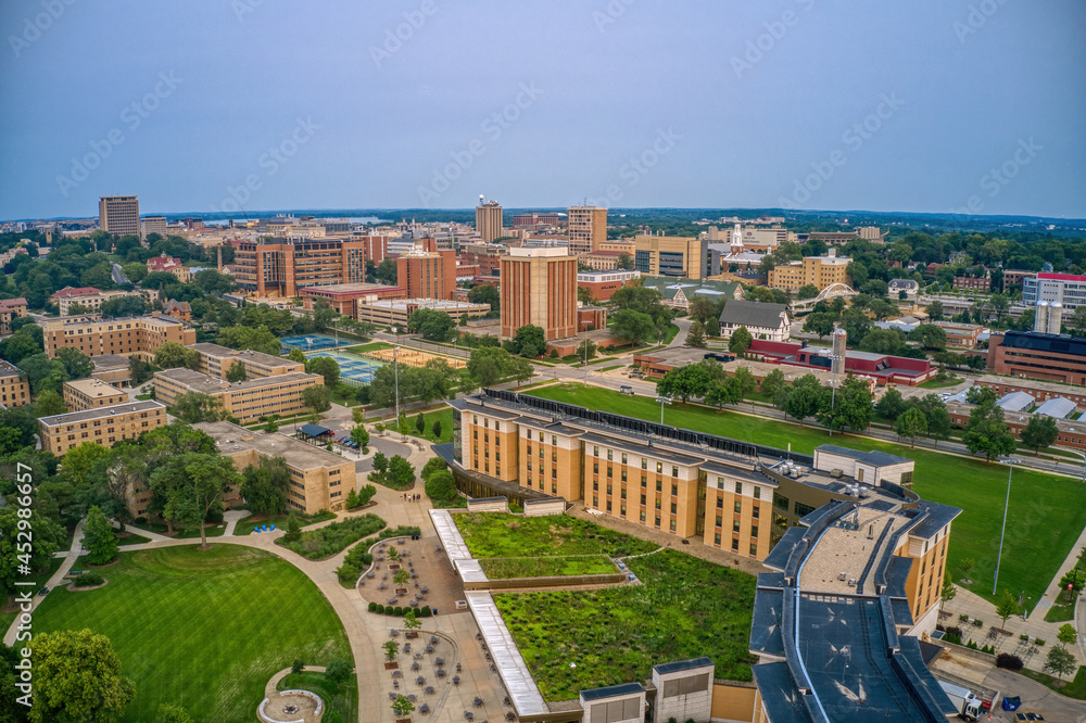 Aerial View of a large University in Madison, Wisconsin
