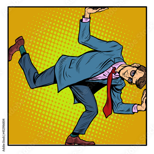 Funny businessman. Limitations and limits. A man in a suit in a funny pose