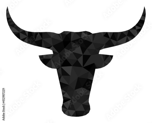 Low-poly bull head combined with chaotic filled triangles. Triangle bull head polygonal icon illustration. Bull Head icon is filled with triangles.