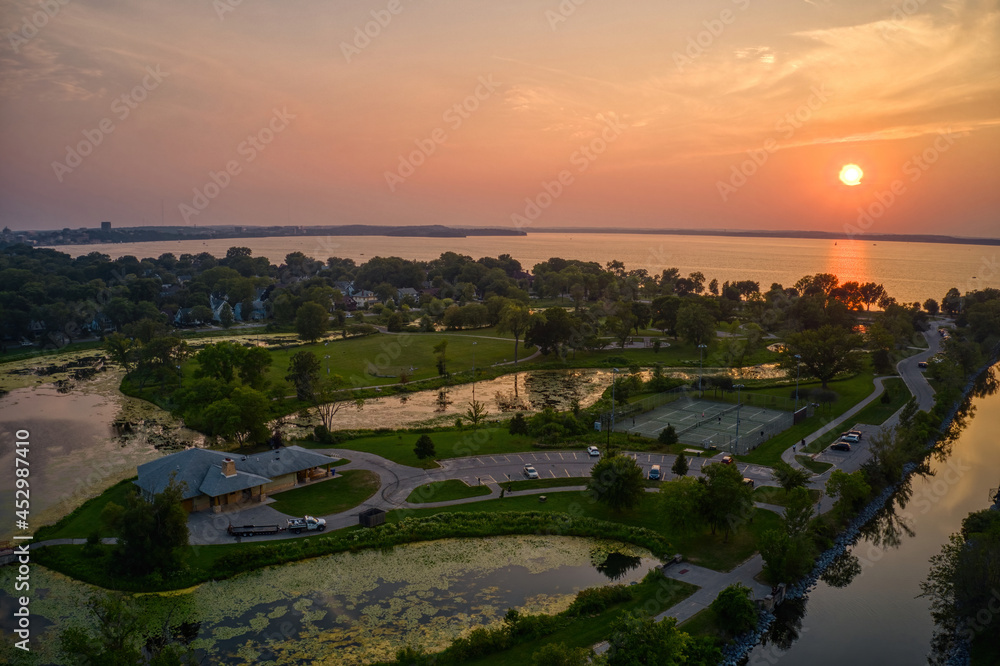 Aerial View of Lake Mendota in a Madison, Wisconsin City Park