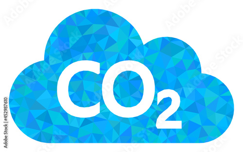 Low-poly carbon dioxide cloud designed with chaotic filled triangles. Triangle carbon dioxide cloud polygonal icon illustration. Carbon Dioxide Cloud icon is filled with triangles.