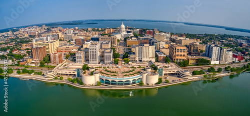 Aerial View of Downtown Madison, Wisconsin in Summer photo