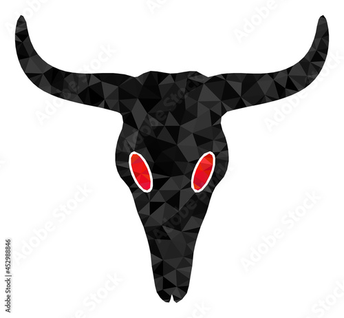 Low-poly dead bull head designed with scattered filled triangles. Triangle dead bull head polygonal 2d illustration. Dead Bull Head icon is filled with triangles.