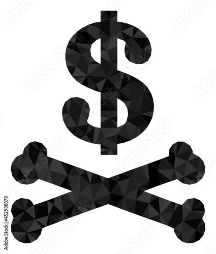 Low-poly dead dollar combined with random filled triangles. Triangle dead dollar polygonal icon illustration. Dead Dollar icon is filled with triangles.