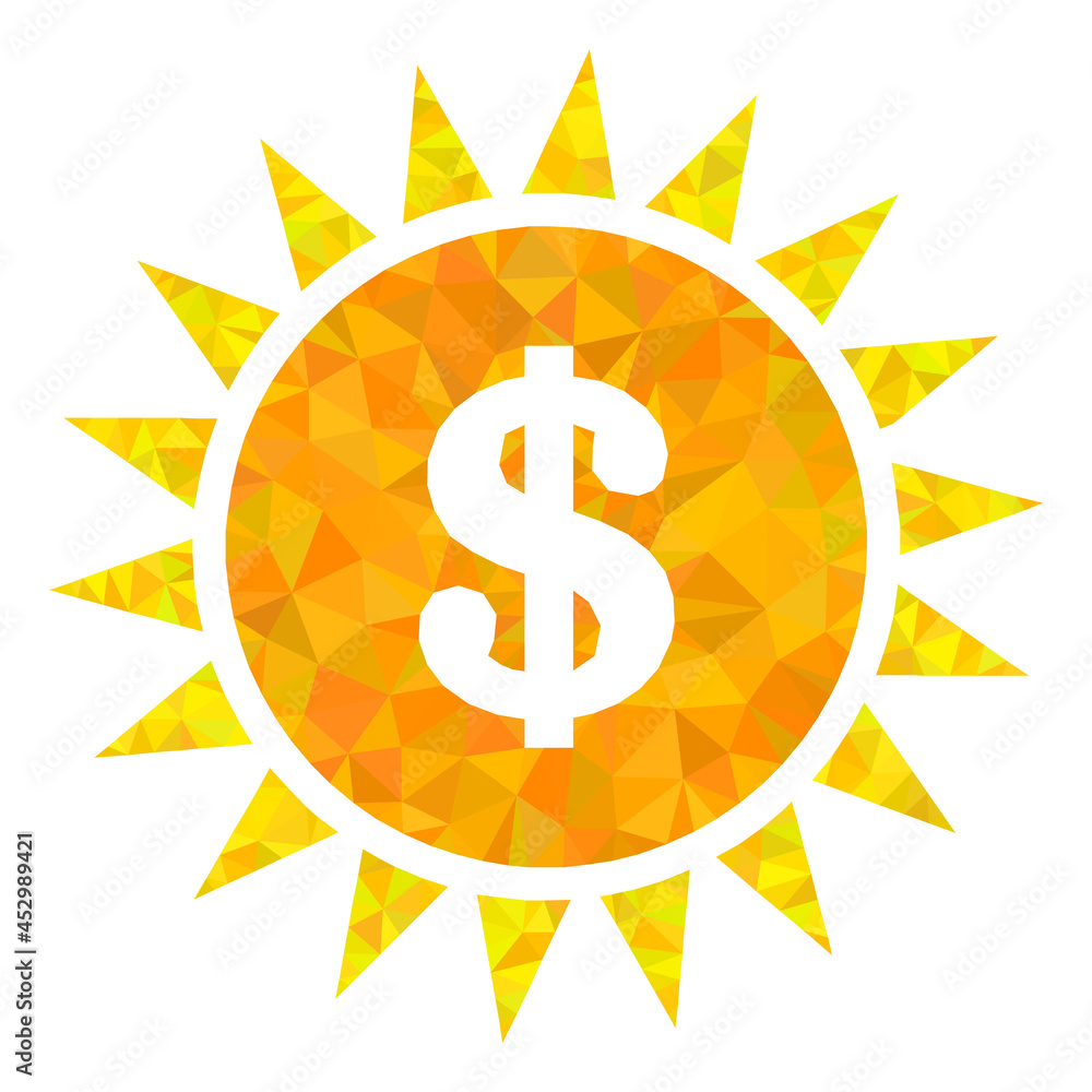 Low-poly dollar shine combined with random filled triangles. Triangle dollar shine polygonal icon illustration. Dollar Shine icon is filled with triangles. Low-poly dollar shine combined with random filled triangles. Triangle dollar shine polygonal icon illustration. Dollar Shine icon is filled with triangles.