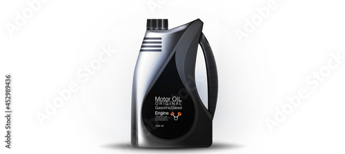 Motor oil canisters and car oil isolated on white background. Auto service and car maintenance concept. Engine oil advertisement background. 3d illustration