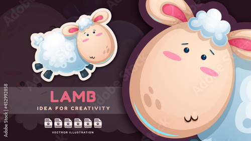 Cartoon character adorable animal lamb - cute sticker